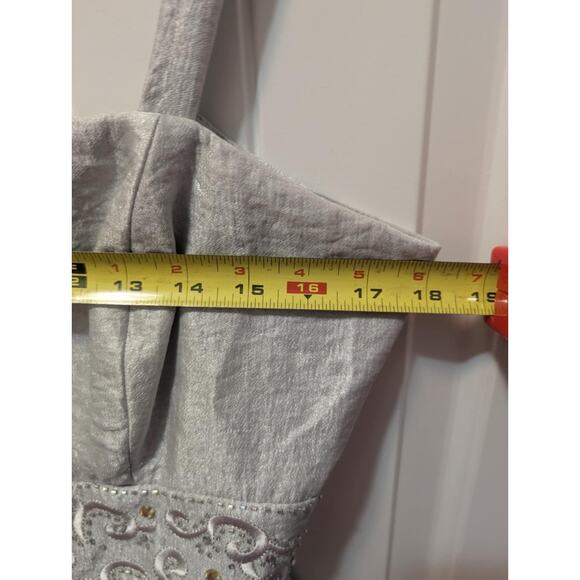 Davids Bridal Silver Ruffled Beaded Formal Mini Dress Prom Homecoming Size 12 - Picture 9 of 11